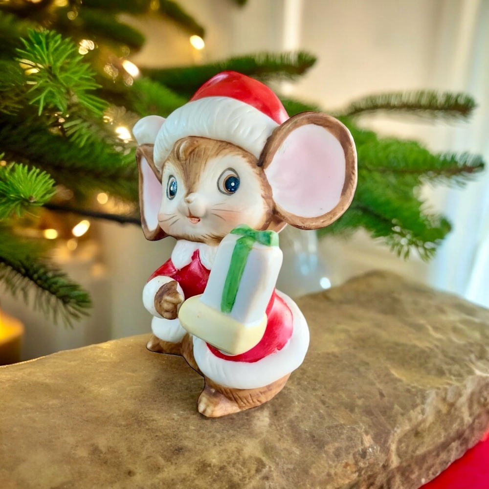 🚩SOLD🚩 Vintage Christmas HOMCO Santa Mouse Figurine - Picture 2 of 11